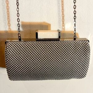 JESSICA MCCLINTOCK Silver Metallic Clutch Crossbody Bag Studded Look